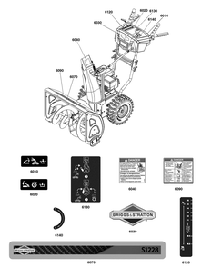 Decal Group Diagram and Parts List for 1697331-00-S1228 2020 Briggs and Stratton Snow Blower